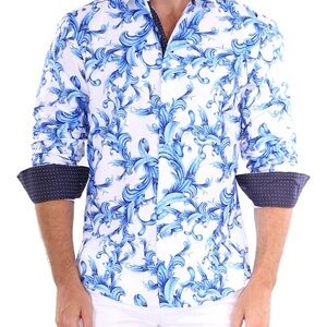 Like New Valiant Paris Bespoke Designer Blue and White Men's Dress Shirt Medium
